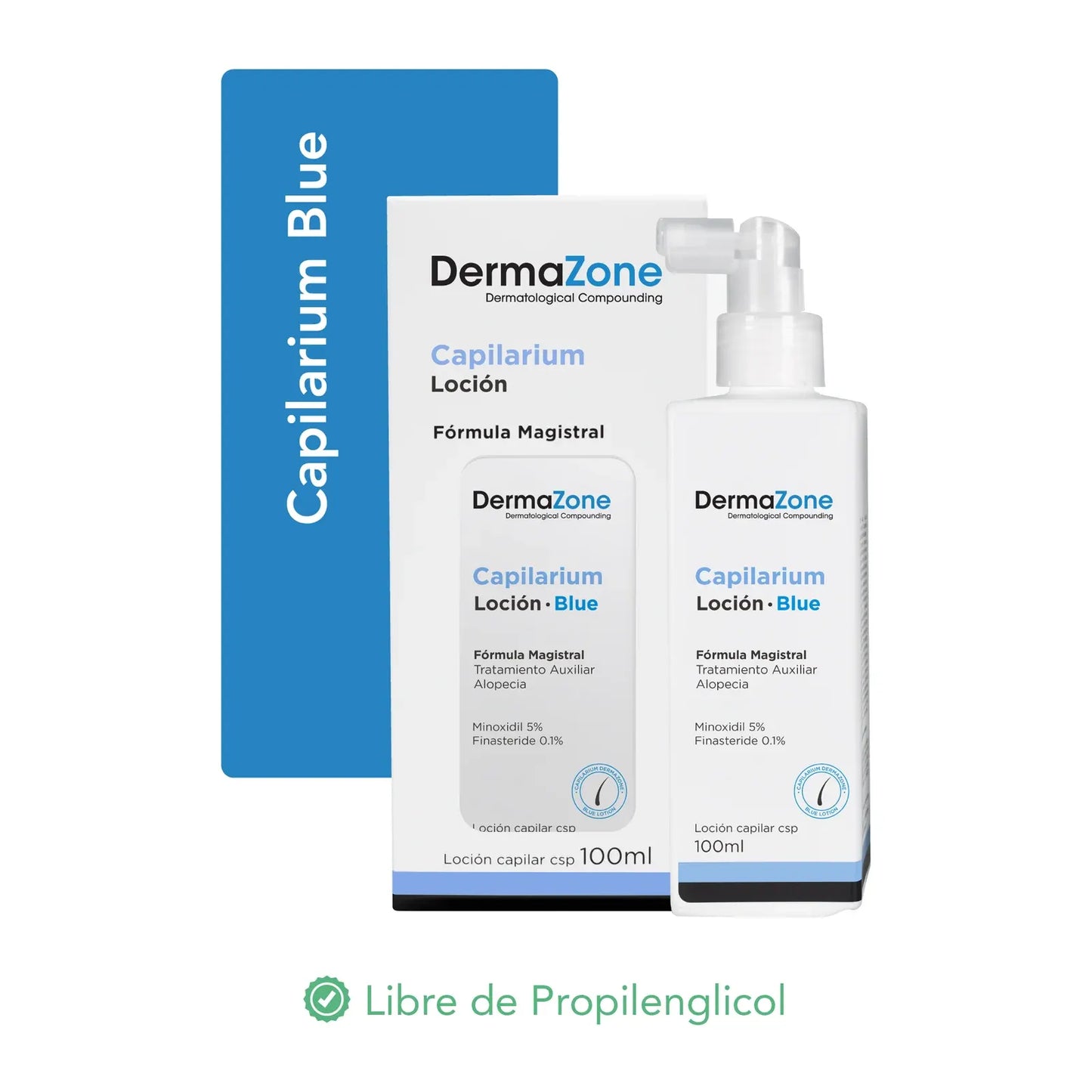 Capilarium Blue Loción Capilar 100ml Minoxidil 5% Finasteride DermaZone tratamiento alopecia México