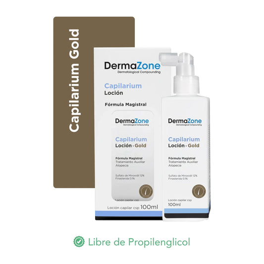 Capilarium Gold Loción Capilar 100ml Minoxidil 12% Finasteride DermaZone tratamiento alopecia México