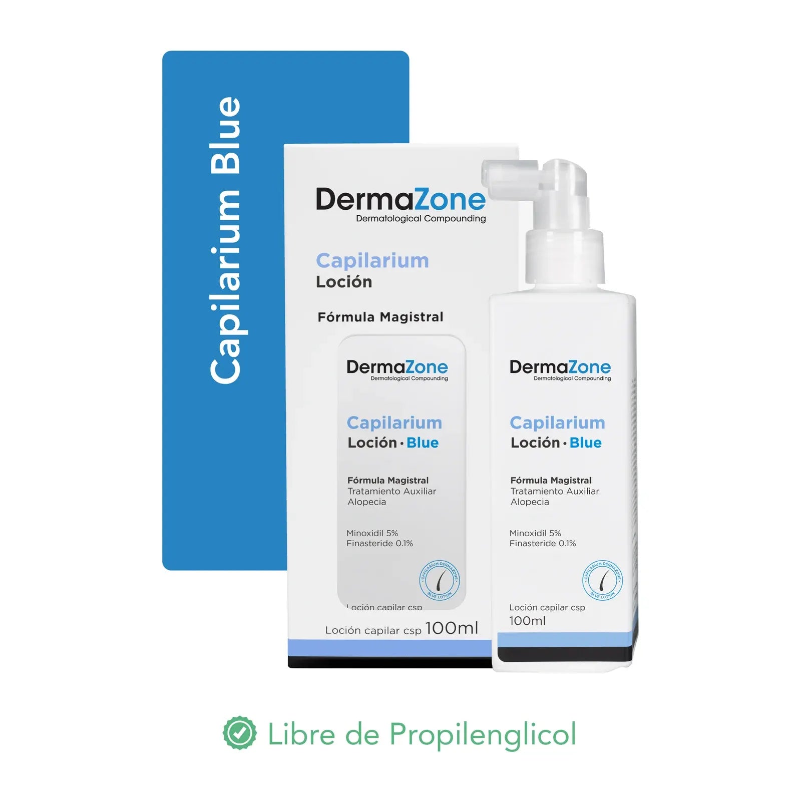 Capilarium Blue Loción Capilar 100ml Minoxidil 5% Finasteride DermaZone tratamiento alopecia México